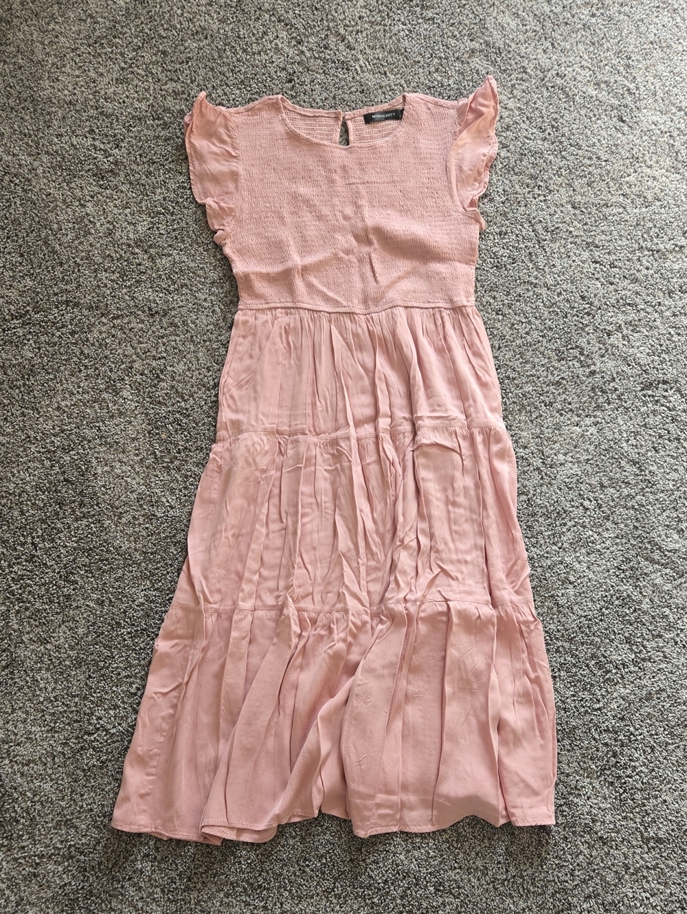 Soft Pink Flutter-Sleeve Maxi Dress
